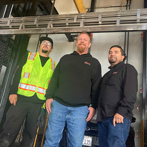 team members at parking system video shoot
