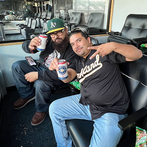 team members at oakland As game``